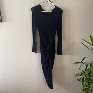 ASTR Asymetrical Side Twist Knit Dress Womens Small Navy Sexy Feminine Dressy